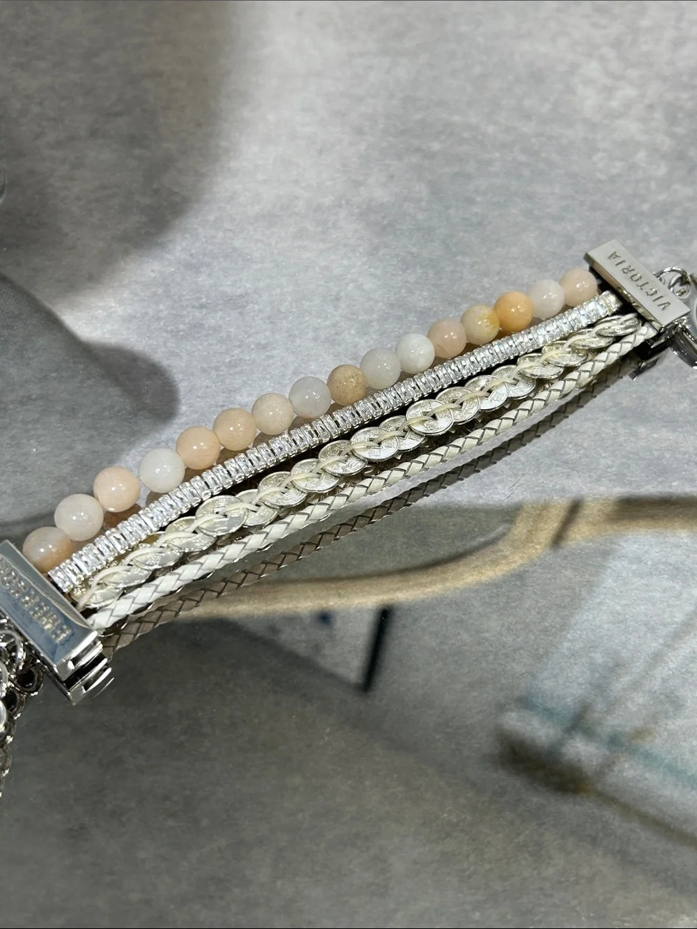 Elegant Stone Bead and Silver Multi-Stack Bracelet